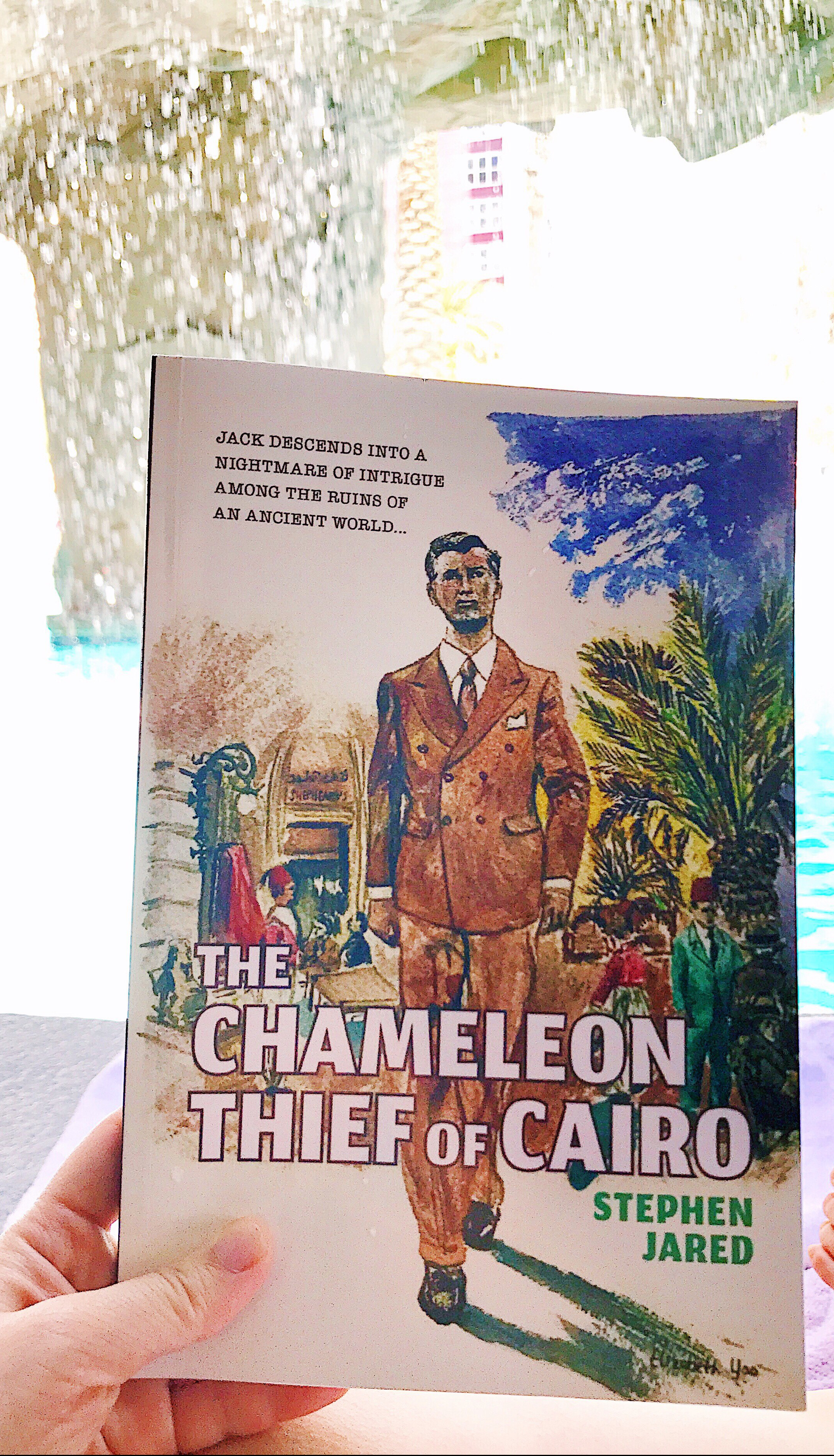 Reading Stephen Jared's THE CHAMELEON THIEF OF CAIRO at the Flamingo in Las Vegas